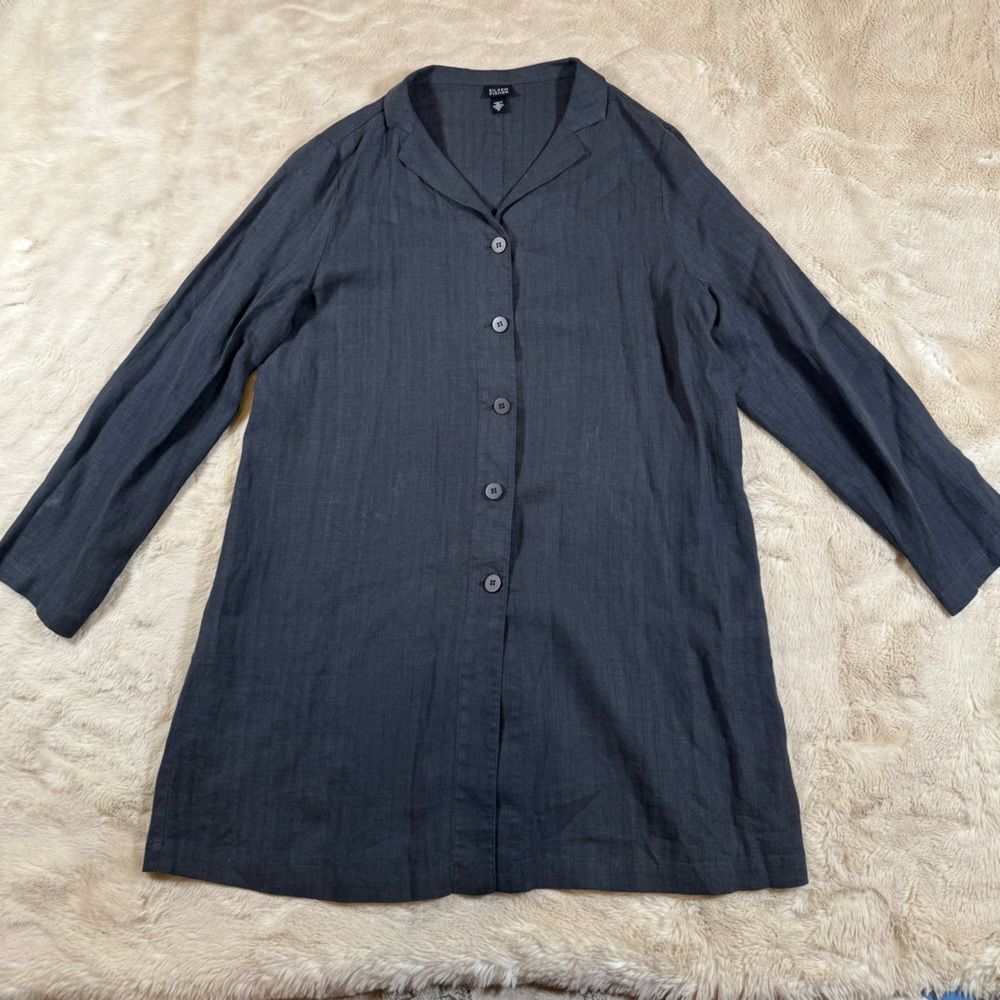 Eileen Fisher Long Sleeve Linen Button-Up Shirt Resort Wear Coastal Grandma Sz M